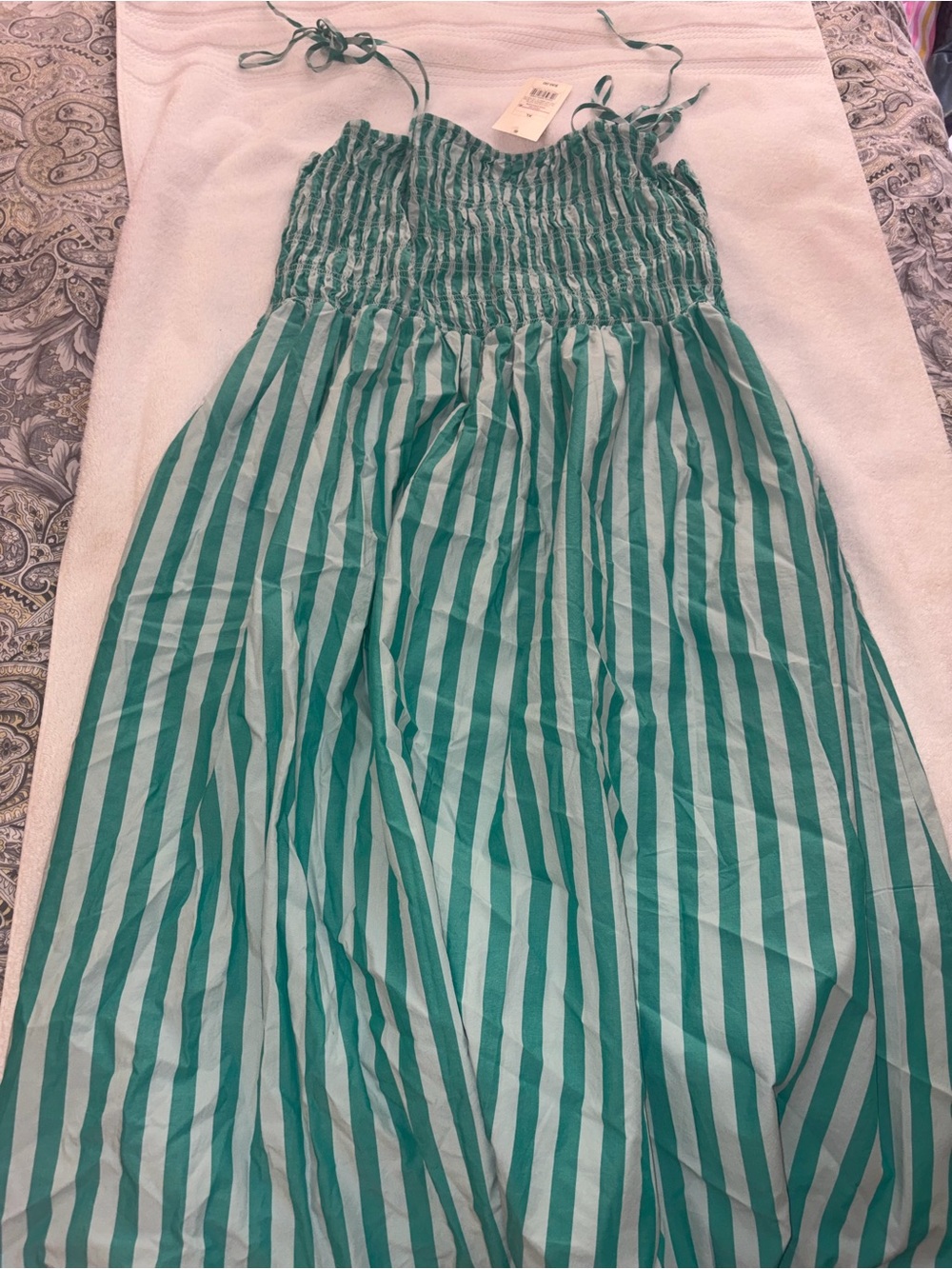 a new day Green and White Striped Smocked dress